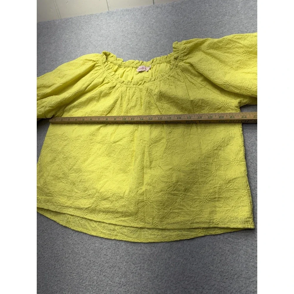 Ivy City Co Womens‎ 1X Yellow Floral Embroidered 2 Piece Skirt Set Puff Sleeve